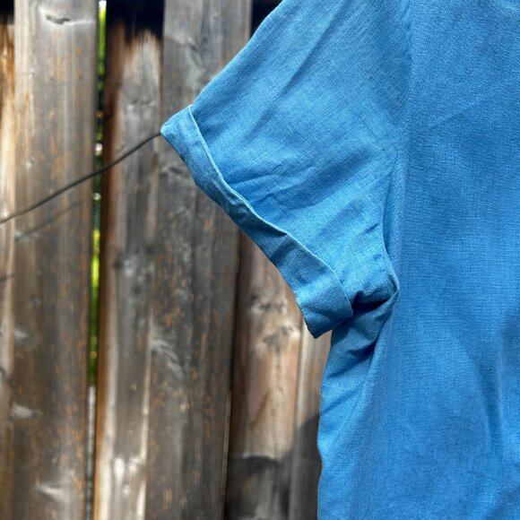 Baby Blue Linen/Cotton Blend Button Down - Picture 4 of 5